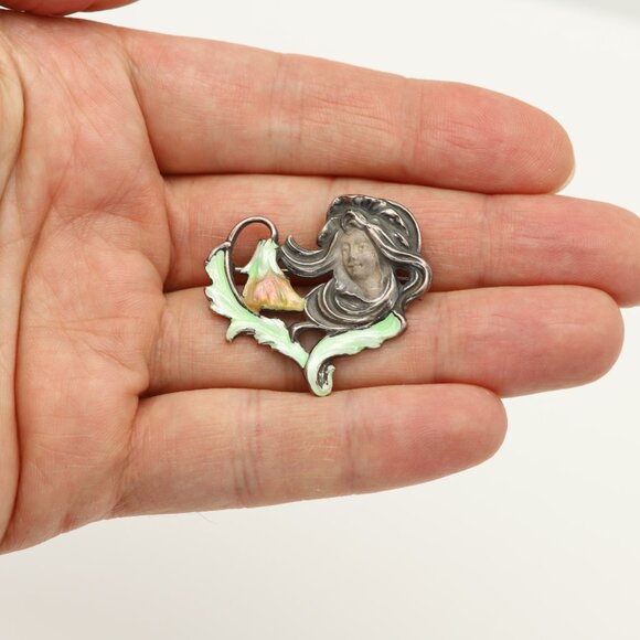 Lady Enamel Brooch Pin Sterling Silver 925 Fairy Lady Pin Pendant - Picture 8 of 10